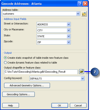 Geocoded Addresses: Atlanta dialog box