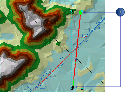 Digitize a line of sight starting with the observer point and releasing at the target point.