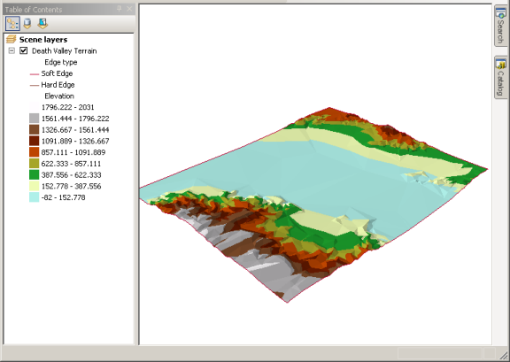 The Death Valley terrain layer added to ArcScene