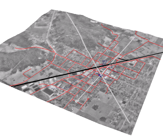 The 3D scene with elements pasted from ArcMap