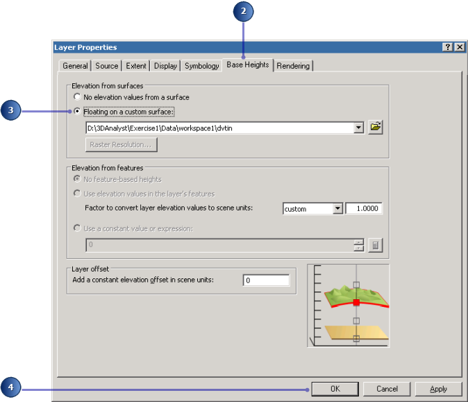 The Base Heights tab in the ArcScene Layer Properties dialog box