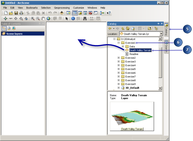 Use the Catalog window to drag and drop data to your 3D view