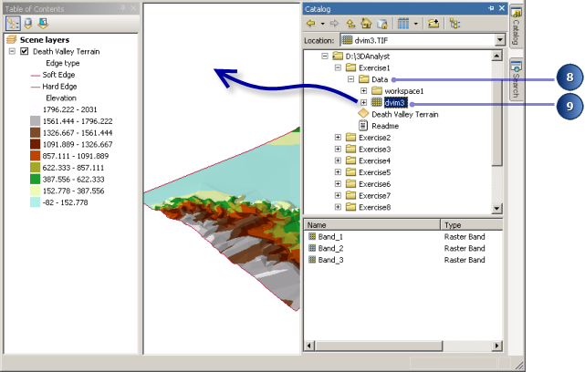 Add the dvim3.TIF image layer to ArcScene