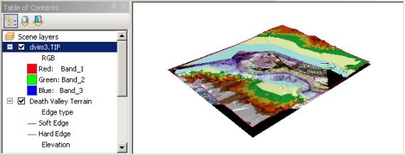 The image layer is added to the 3D view and the table of contents