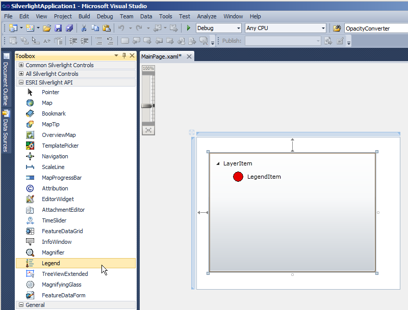 Example of the Legend Control on the XAML design surface of a Silverlight application.