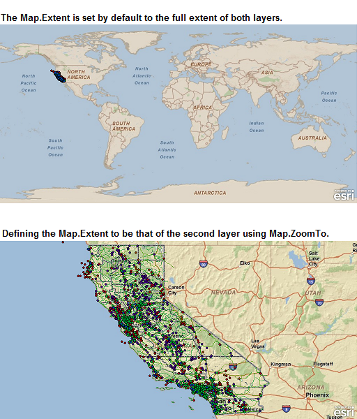 Demonstrating the difference between the default Map.Extent and defining a Map.Exent for a Layer.