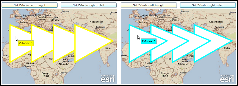 Demonstrating changing the Z-Index values to see their effect on display in the Map.