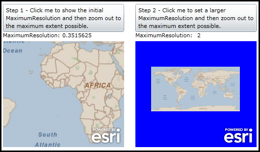 Demonstrating how to adjust the MaximumResolution Property to see all the tiles in a Tiled Layer.