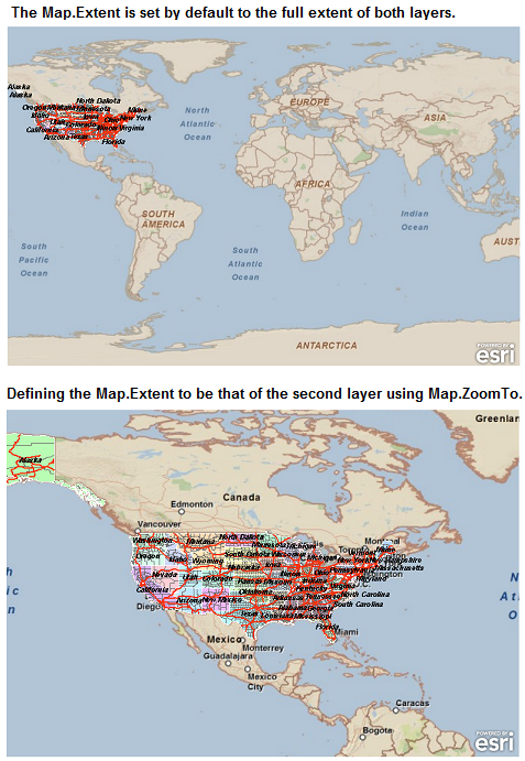 Demonstrating the difference between the default Map.Extent and defining a Map.Exent for a Layer.