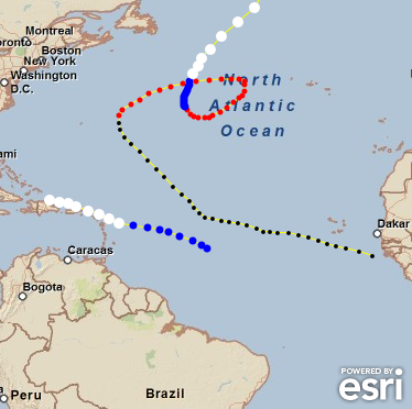 Hurricane Alberto and Debby in the Atlantic Ocean demonstrating the TimeClassBreaksAger.