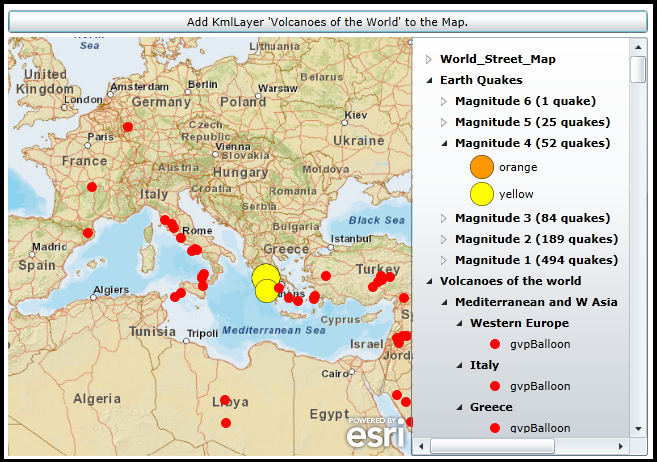 Adding KmlLayers to the Map using XAML and code-behind.