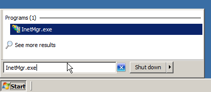 Finding and opening the InetMgr.exe application.