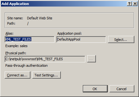 Accept the defaults in the Add Application dialog.