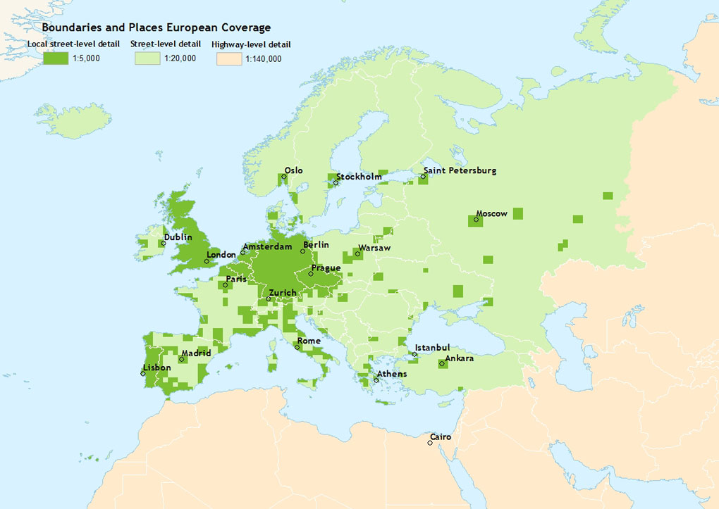 Image showing European coverage for World Boundaries and Places 4.0