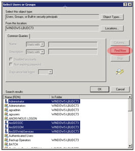 Image of Select Users or Groups dialog box with 4 users highlighted