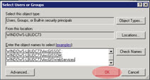 Image of Select Users and Groups dialog box showing users