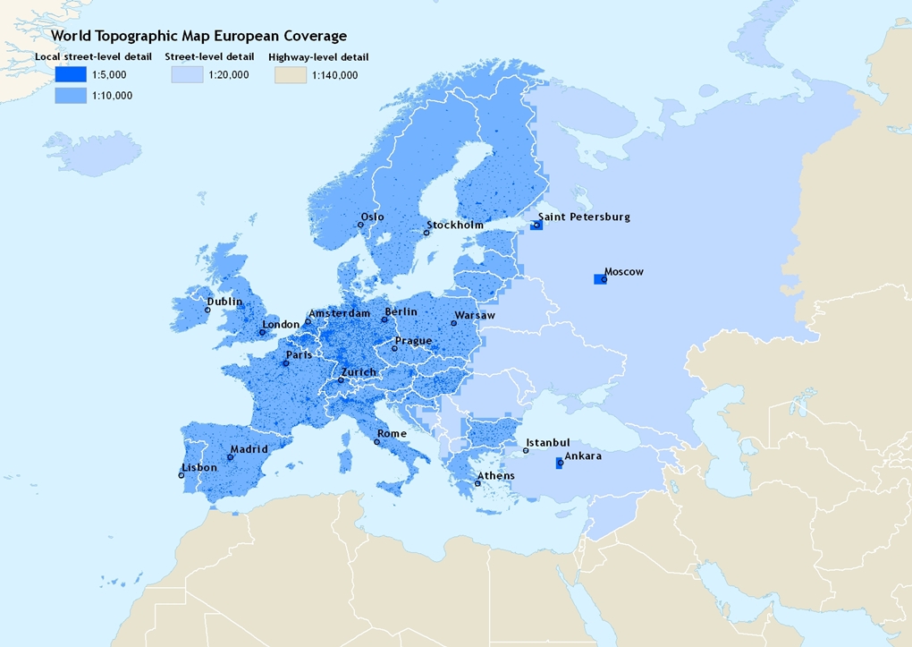 Image showing European coverage for World Topographic Map 4.0