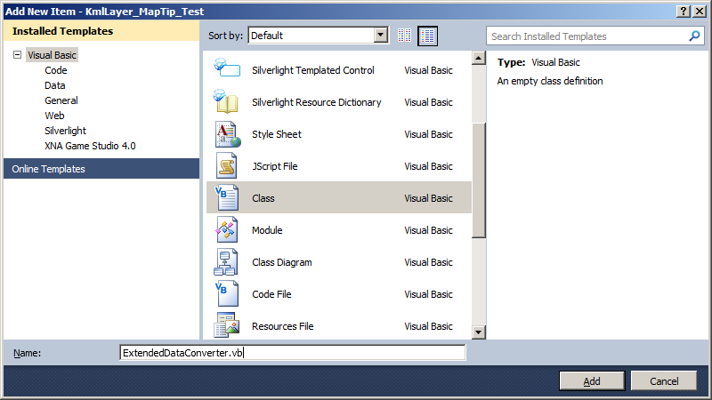 Adding the ExtendedDataConverter Class to the Visual Studio Project.